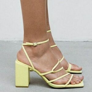 Zara Sandals Strappy Block Heel Square Toe Yellow Size 42